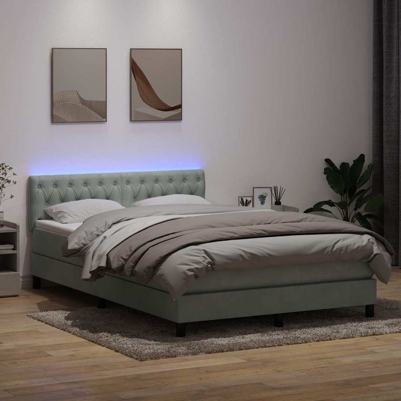 Casa si Gradina - Mobilier - Paturi si accesorii - Paturi - Pat box spring cu saltea, gri deschis, 160x220 cm, catifea - Infinity.ro