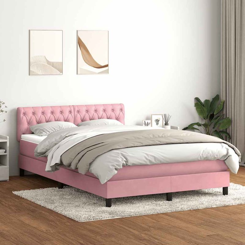 Casa si Gradina - Mobilier - Paturi si accesorii - Paturi - Pat box spring cu saltea, roz, 160x220 cm, catifea - Infinity.ro