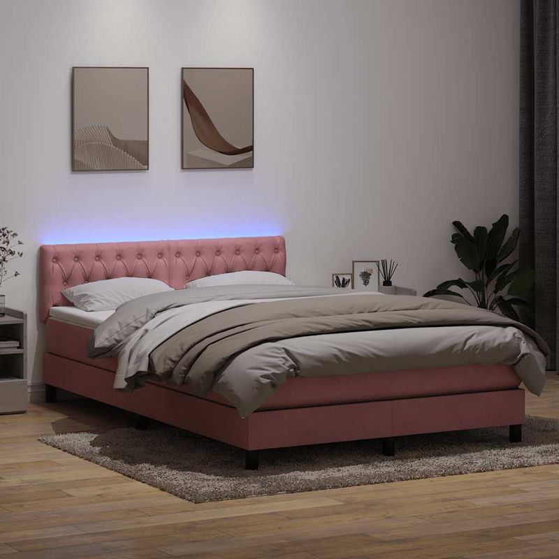 Casa si Gradina - Mobilier - Paturi si accesorii - Paturi - Pat box spring cu saltea, roz, 160x220 cm, catifea - Infinity.ro