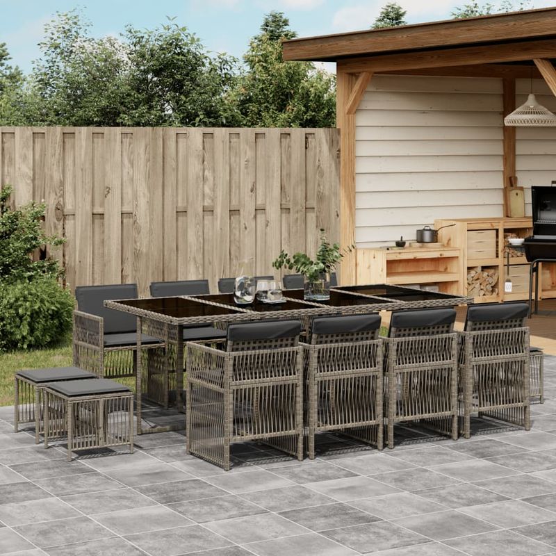Casa si Gradina - Gradina si terasa - Mobilier exterior - Seturi mobila gradina - Set mobilier de gradina cu perne, 13 piese, gri, poliratan - Infinity.ro