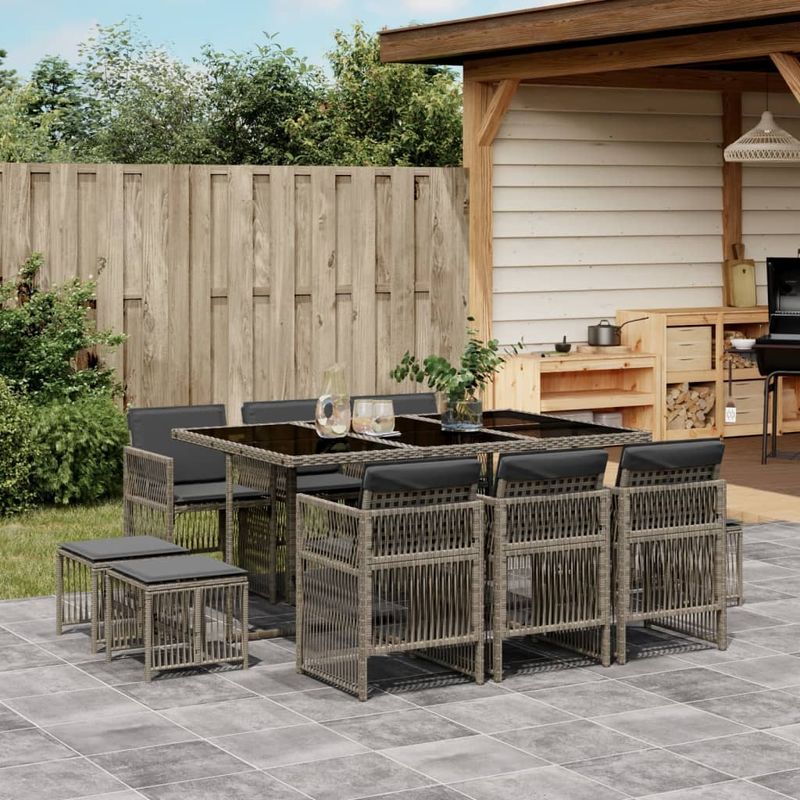 Casa si Gradina - Gradina si terasa - Mobilier exterior - Seturi mobila gradina - Set mobilier de gradina cu perne, 11 piese, gri, poliratan - Infinity.ro