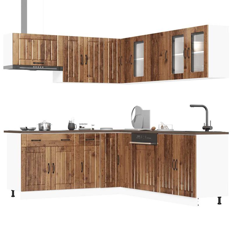Casa si Gradina - Mobilier - Comode si corpuri - Corpuri bucatarie - Set de dulapuri de bucatarie 11 piese „Lucca” Lemn vechi lemn - Infinity.ro