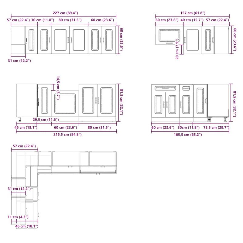 Casa si Gradina - Mobilier - Comode si corpuri - Corpuri bucatarie - Set de dulapuri de bucatarie 11 piese „Lucca” Lemn vechi lemn - Infinity.ro