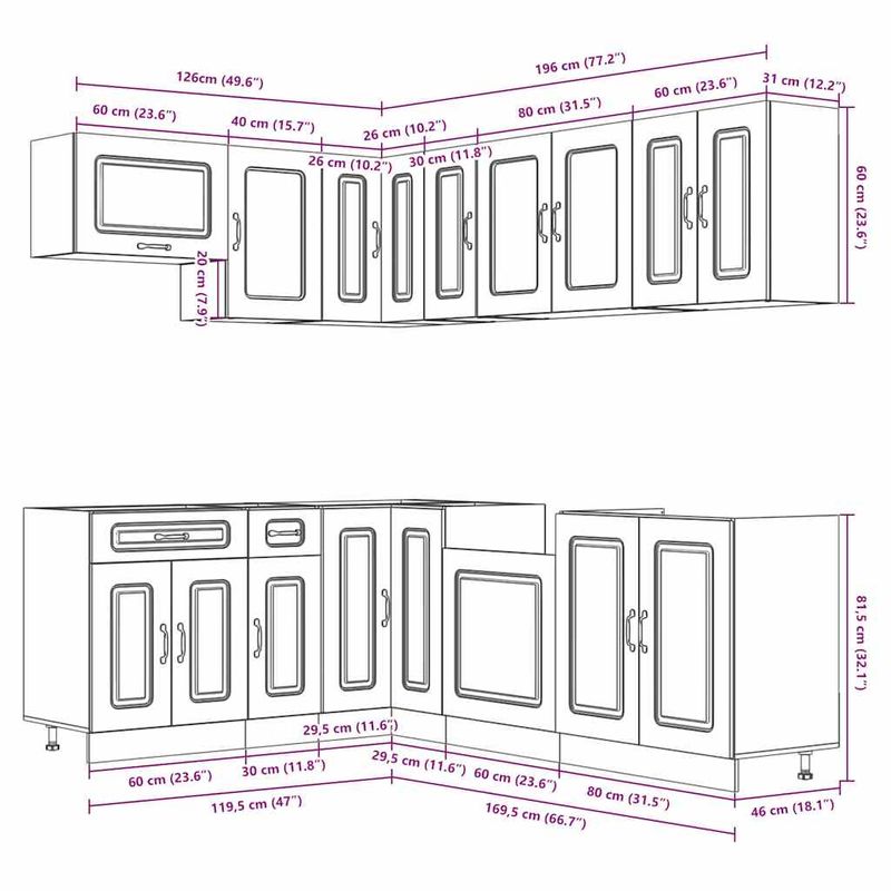 Casa si Gradina - Mobilier - Comode si corpuri - Corpuri bucatarie - Set de dulapuri de bucatarie 11 piese „Lucca” Lemn vechi lemn - Infinity.ro