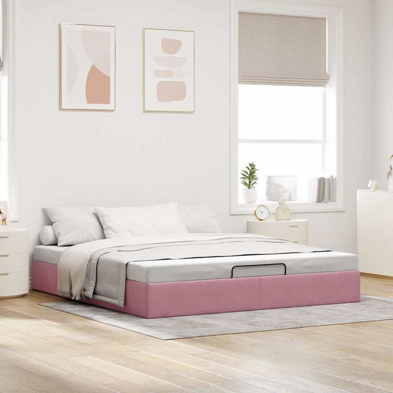 Casa si Gradina - Mobilier - Paturi si accesorii - Paturi - Cadru pat otoman fara saltea roz 160x200 cm catifea - Infinity.ro
