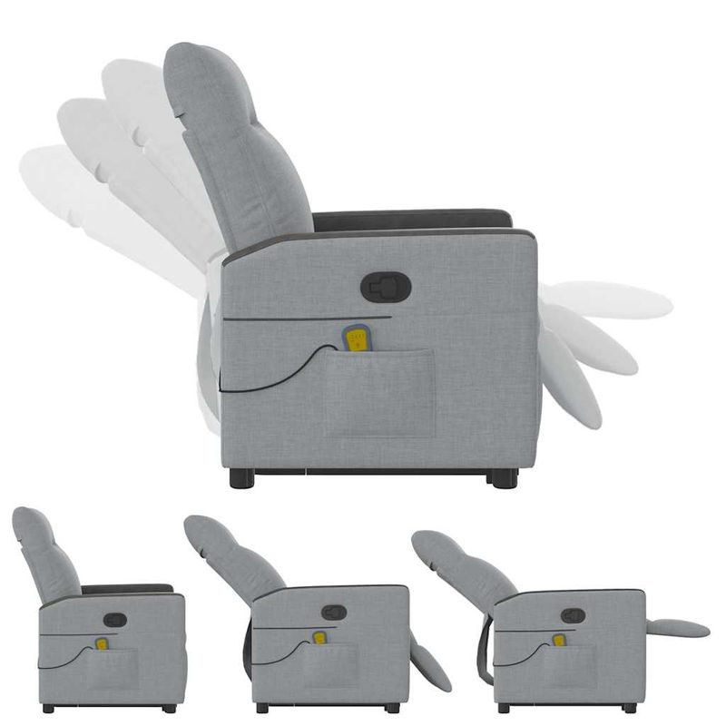 Ingrijire personala si Cosmetice - Sanatate si wellness - Articole wellness - Fotolii de masaj - Fotoliu de masaj rabatabil cu ridicare, gri deschis, textil - Infinity.ro