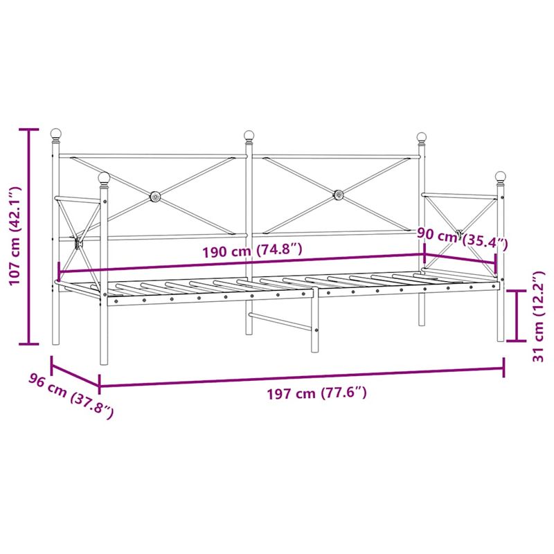 Casa si Gradina - Mobilier - Paturi si accesorii - Paturi - Pat de zi fara saltea Alb 90x190 cm Otel - Infinity.ro