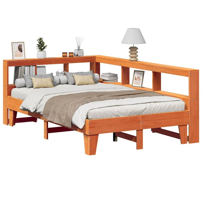 Casa si Gradina - Mobilier - Paturi si accesorii - Paturi - Pat cu biblioteca fara saltea maro 135x190 cm lemn masiv de pin - Infinity.ro