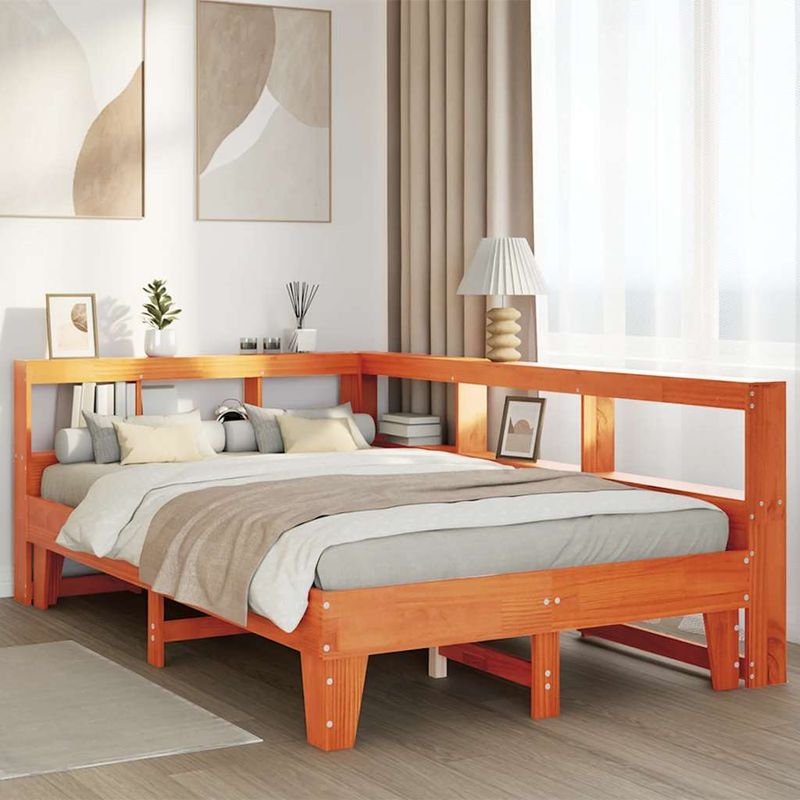 Casa si Gradina - Mobilier - Paturi si accesorii - Paturi - Pat cu biblioteca fara saltea maro 135x190 cm lemn masiv de pin - Infinity.ro