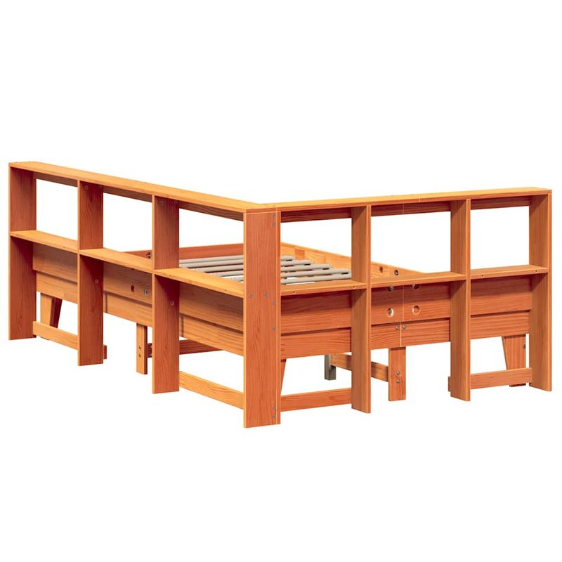 Casa si Gradina - Mobilier - Paturi si accesorii - Paturi - Pat cu biblioteca fara saltea maro 135x190 cm lemn masiv de pin - Infinity.ro