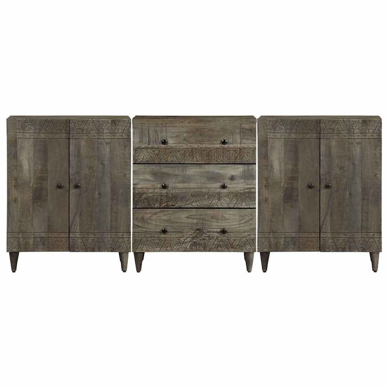 Casa si Gradina - Mobilier - Dulapuri si sifoniere - Dulapuri - Bufete 3 piese gri deschis 60x33,5x75 cm lemn masiv de mango - Infinity.ro