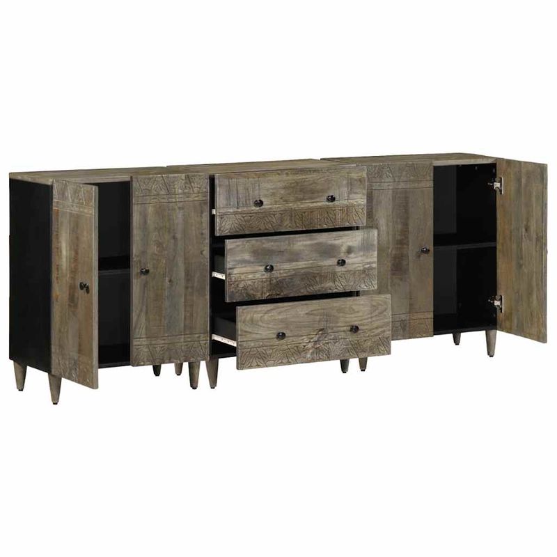 Casa si Gradina - Mobilier - Dulapuri si sifoniere - Dulapuri - Bufete 3 piese gri deschis 60x33,5x75 cm lemn masiv de mango - Infinity.ro