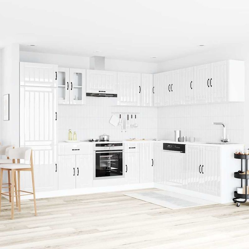 Casa si Gradina - Mobilier - Comode si corpuri - Corpuri bucatarie - Set dulap de bucatarie 14 piese „Lucca” alb lucios Lemn - Infinity.ro