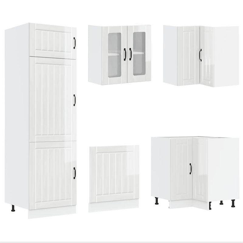 Casa si Gradina - Mobilier - Comode si corpuri - Corpuri bucatarie - Set dulap de bucatarie 14 piese „Lucca” alb lucios Lemn - Infinity.ro