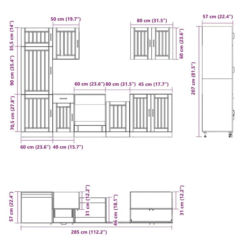 Casa si Gradina - Mobilier - Comode si corpuri - Corpuri bucatarie - Set dulap de bucatarie 7 piese „Kalmar” stejar artizanal lemn - Infinity.ro