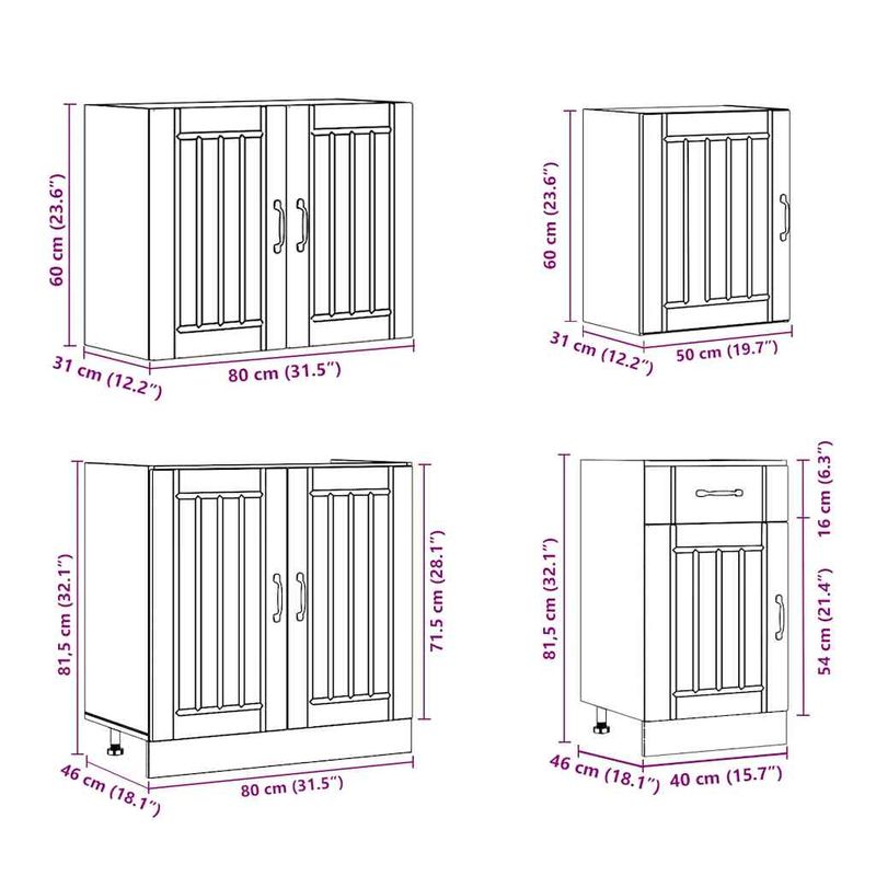 Casa si Gradina - Mobilier - Comode si corpuri - Corpuri bucatarie - Set dulap de bucatarie 7 piese „Kalmar” stejar artizanal lemn - Infinity.ro