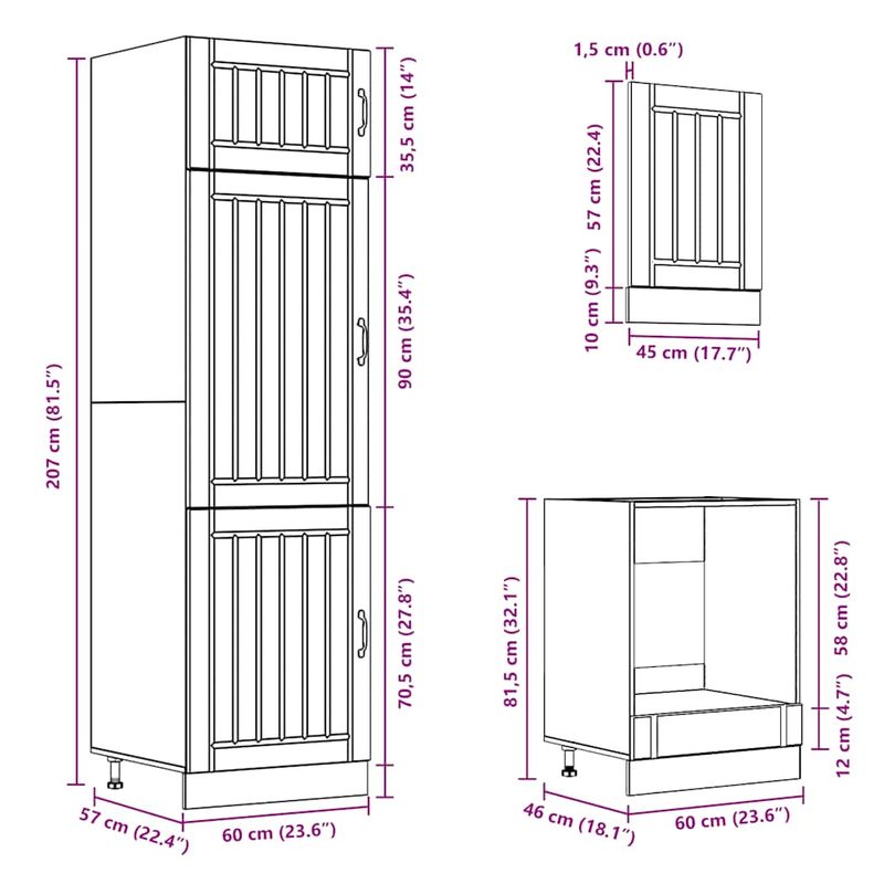 Casa si Gradina - Mobilier - Comode si corpuri - Corpuri bucatarie - Set dulap de bucatarie 7 piese „Kalmar” stejar artizanal lemn - Infinity.ro