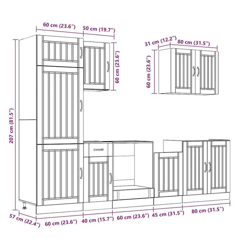 Casa si Gradina - Mobilier - Comode si corpuri - Corpuri bucatarie - Set dulap de bucatarie 7 piese „Kalmar” stejar artizanal lemn - Infinity.ro