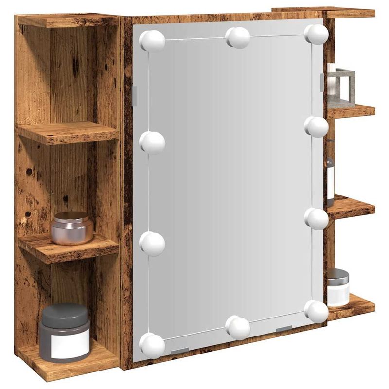 Casa si Gradina - Mobilier - Mobilier baie - Comode baie - Dulap cu oglinda si LED, lemn vechi, 70x16,5x60 cm - Infinity.ro