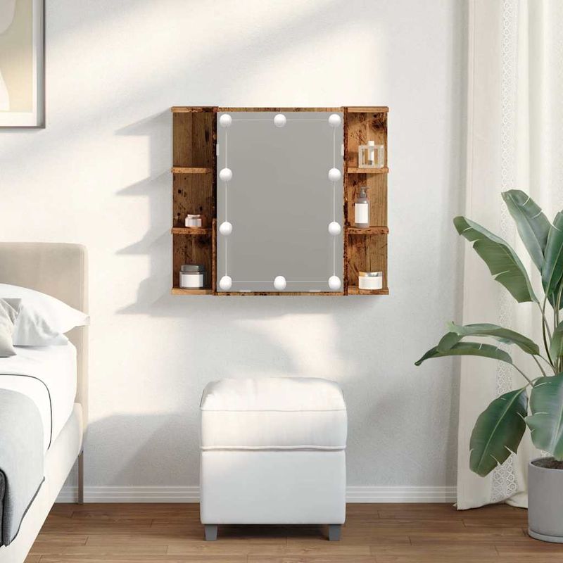 Casa si Gradina - Mobilier - Mobilier baie - Comode baie - Dulap cu oglinda si LED, lemn vechi, 70x16,5x60 cm - Infinity.ro