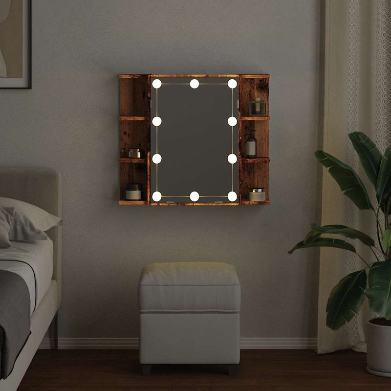 Casa si Gradina - Mobilier - Mobilier baie - Comode baie - Dulap cu oglinda si LED, lemn vechi, 70x16,5x60 cm - Infinity.ro