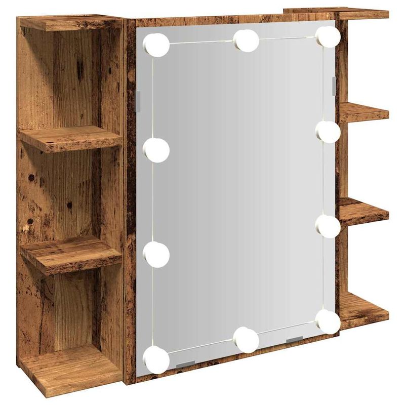 Casa si Gradina - Mobilier - Mobilier baie - Comode baie - Dulap cu oglinda si LED, lemn vechi, 70x16,5x60 cm - Infinity.ro