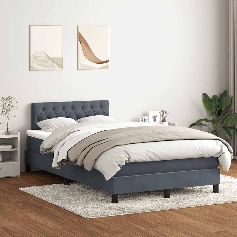 Casa si Gradina - Mobilier - Paturi si accesorii - Paturi - Pat box spring cu saltea, gri inchis, 120x220 cm, catifea - Infinity.ro