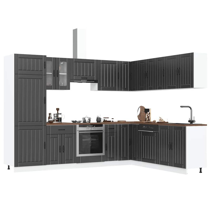 Casa si Gradina - Mobilier - Comode si corpuri - Corpuri bucatarie - Set dulap de bucatarie 14 piese „Lucca” lemn negru prelucrat - Infinity.ro