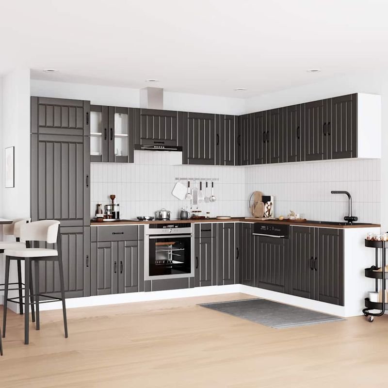 Casa si Gradina - Mobilier - Comode si corpuri - Corpuri bucatarie - Set dulap de bucatarie 14 piese „Lucca” lemn negru prelucrat - Infinity.ro