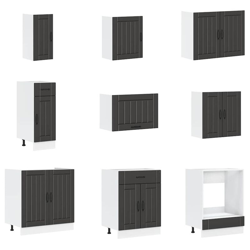 Casa si Gradina - Mobilier - Comode si corpuri - Corpuri bucatarie - Set dulap de bucatarie 14 piese „Lucca” lemn negru prelucrat - Infinity.ro