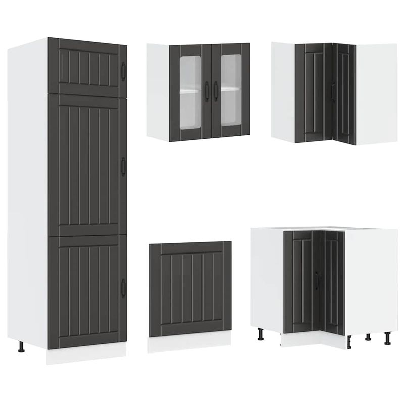Casa si Gradina - Mobilier - Comode si corpuri - Corpuri bucatarie - Set dulap de bucatarie 14 piese „Lucca” lemn negru prelucrat - Infinity.ro