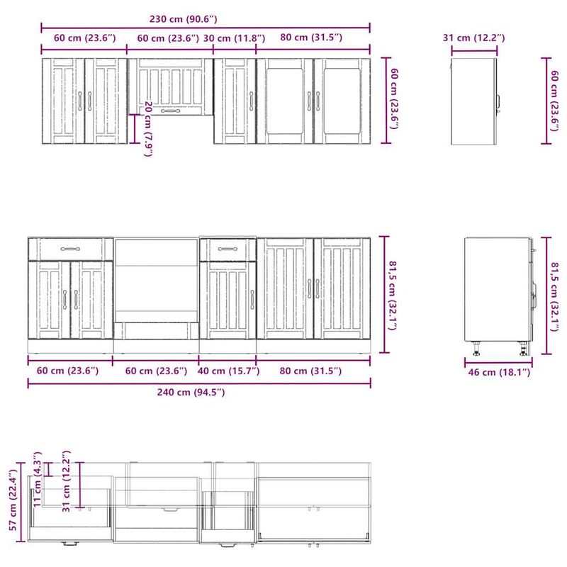 Casa si Gradina - Mobilier - Comode si corpuri - Corpuri bucatarie - Set de dulapuri de bucatarie 8 piese „Kalmar” Lemn vechi lemn - Infinity.ro