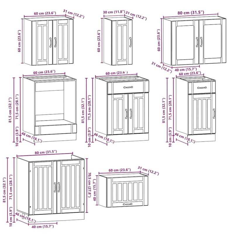 Casa si Gradina - Mobilier - Comode si corpuri - Corpuri bucatarie - Set de dulapuri de bucatarie 8 piese „Kalmar” Lemn vechi lemn - Infinity.ro