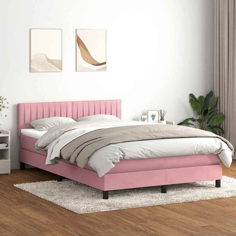 Casa si Gradina - Mobilier - Paturi si accesorii - Paturi - Pat box spring cu saltea, roz, 140x220 cm, catifea - Infinity.ro