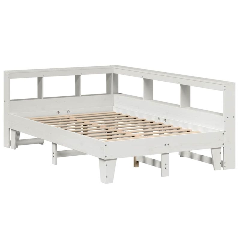 Casa si Gradina - Mobilier - Paturi si accesorii - Paturi - Pat cu biblioteca fara saltea, alb, 135x190 cm, lemn masiv pin - Infinity.ro
