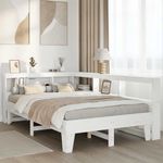 Casa si Gradina - Mobilier - Paturi si accesorii - Paturi - Pat cu biblioteca fara saltea, alb, 135x190 cm, lemn masiv pin - Infinity.ro