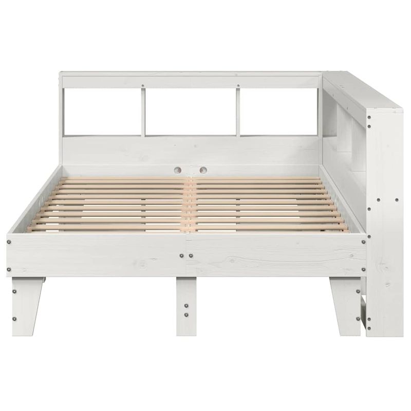 Casa si Gradina - Mobilier - Paturi si accesorii - Paturi - Pat cu biblioteca fara saltea, alb, 135x190 cm, lemn masiv pin - Infinity.ro