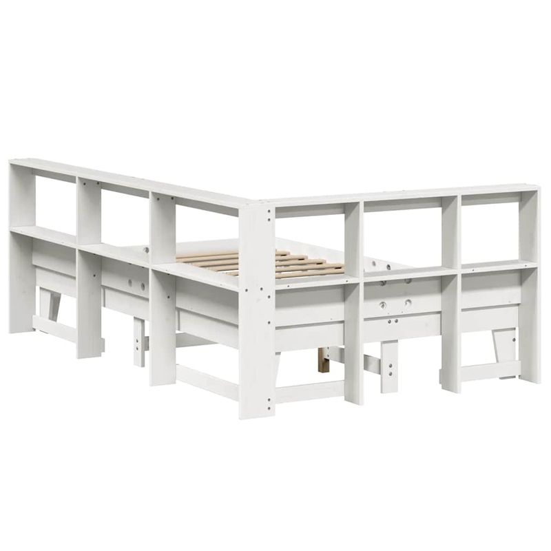 Casa si Gradina - Mobilier - Paturi si accesorii - Paturi - Pat cu biblioteca fara saltea, alb, 135x190 cm, lemn masiv pin - Infinity.ro