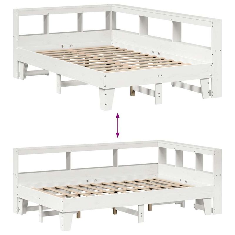 Casa si Gradina - Mobilier - Paturi si accesorii - Paturi - Pat cu biblioteca fara saltea, alb, 135x190 cm, lemn masiv pin - Infinity.ro