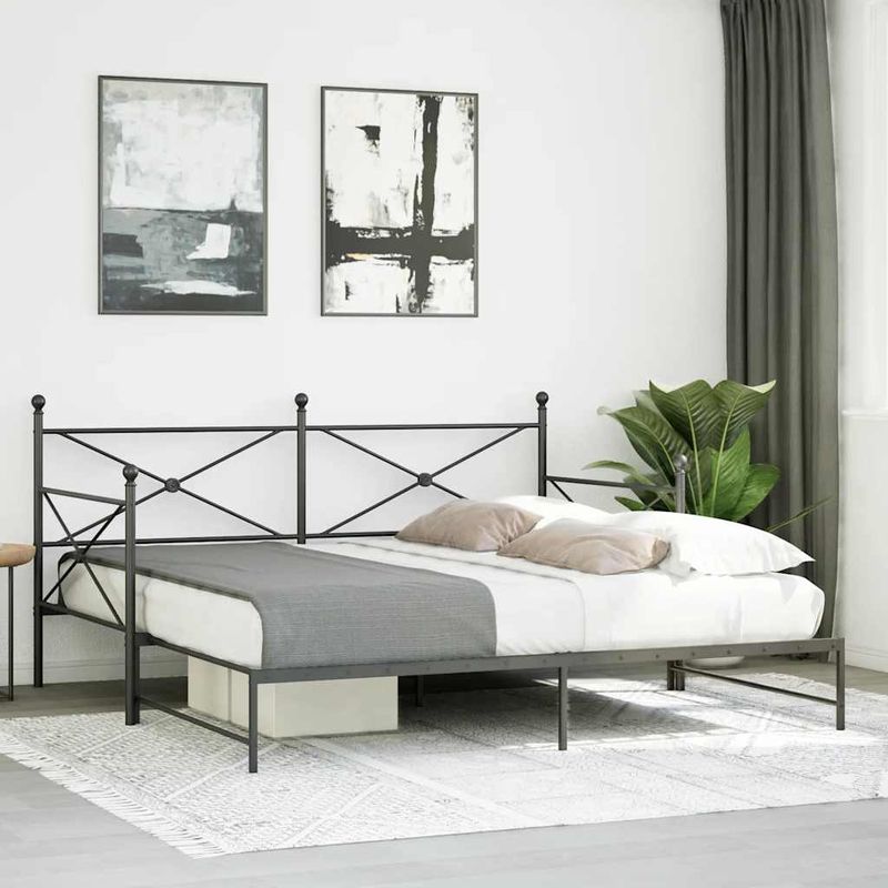 Casa si Gradina - Mobilier - Paturi si accesorii - Paturi - Pat de zi cu caut fara saltea Negru 100x200 cm Otel - Infinity.ro