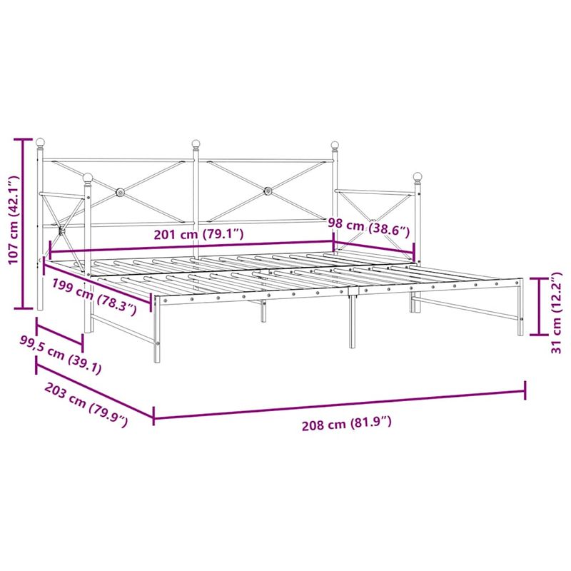 Casa si Gradina - Mobilier - Paturi si accesorii - Paturi - Pat de zi cu caut fara saltea Negru 100x200 cm Otel - Infinity.ro