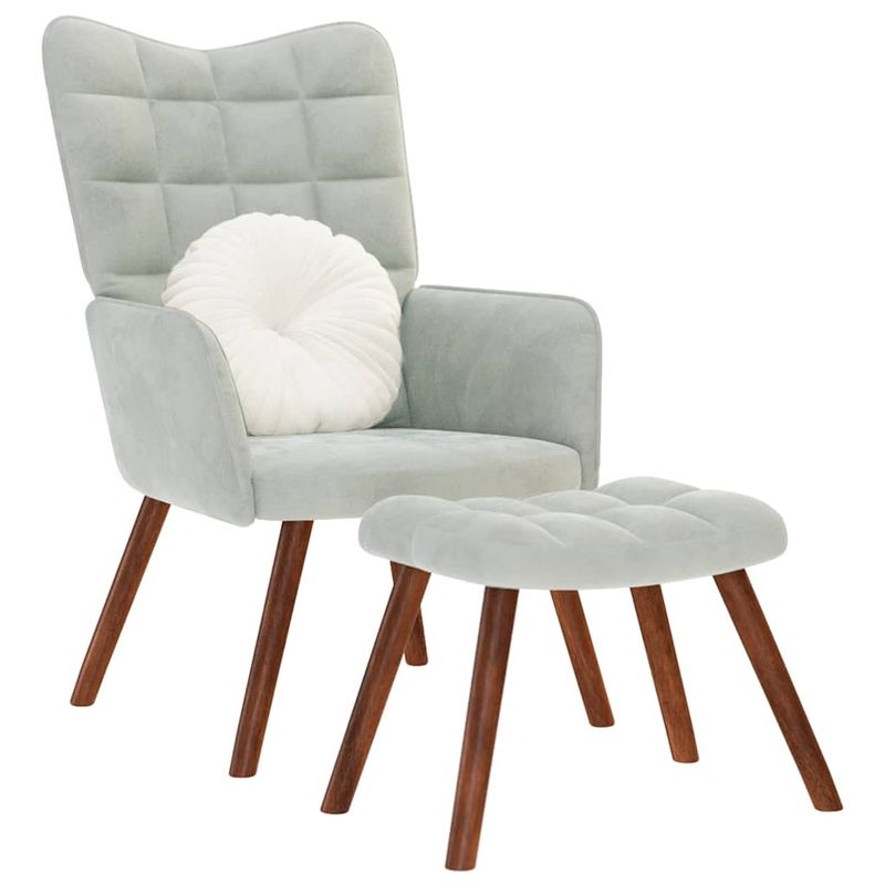 Casa si Gradina - Mobilier - Scaune si fotolii - Fotolii - Fotoliu de relaxare cu taburet, gri deschis, catifea - Infinity.ro
