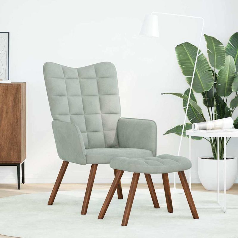 Casa si Gradina - Mobilier - Scaune si fotolii - Fotolii - Fotoliu de relaxare cu taburet, gri deschis, catifea - Infinity.ro
