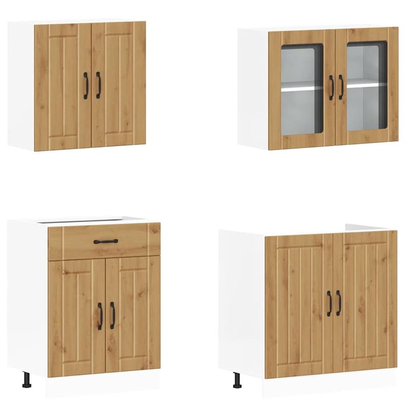 Casa si Gradina - Mobilier - Comode si corpuri - Corpuri bucatarie - Set dulap de bucatarie 4 piese „Kalmar” stejar artizanal lemn - Infinity.ro