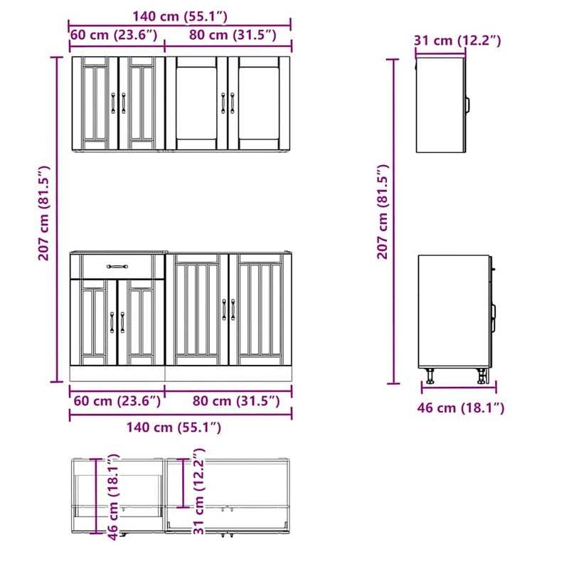 Casa si Gradina - Mobilier - Comode si corpuri - Corpuri bucatarie - Set dulap de bucatarie 4 piese „Kalmar” stejar artizanal lemn - Infinity.ro