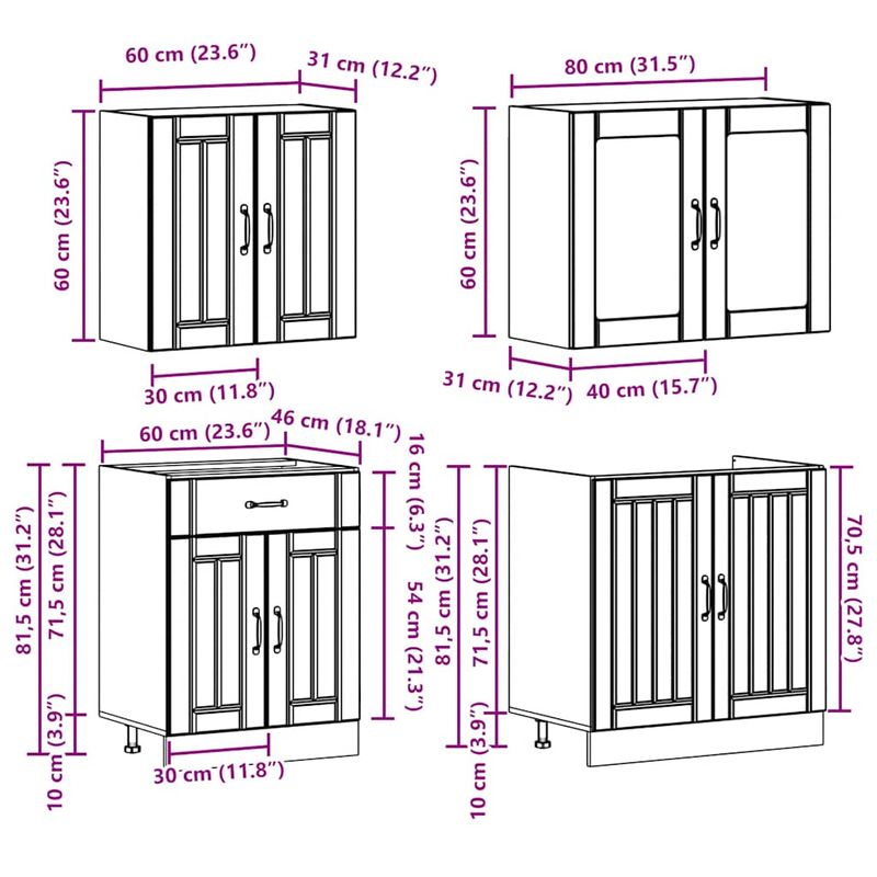 Casa si Gradina - Mobilier - Comode si corpuri - Corpuri bucatarie - Set dulap de bucatarie 4 piese „Kalmar” stejar artizanal lemn - Infinity.ro