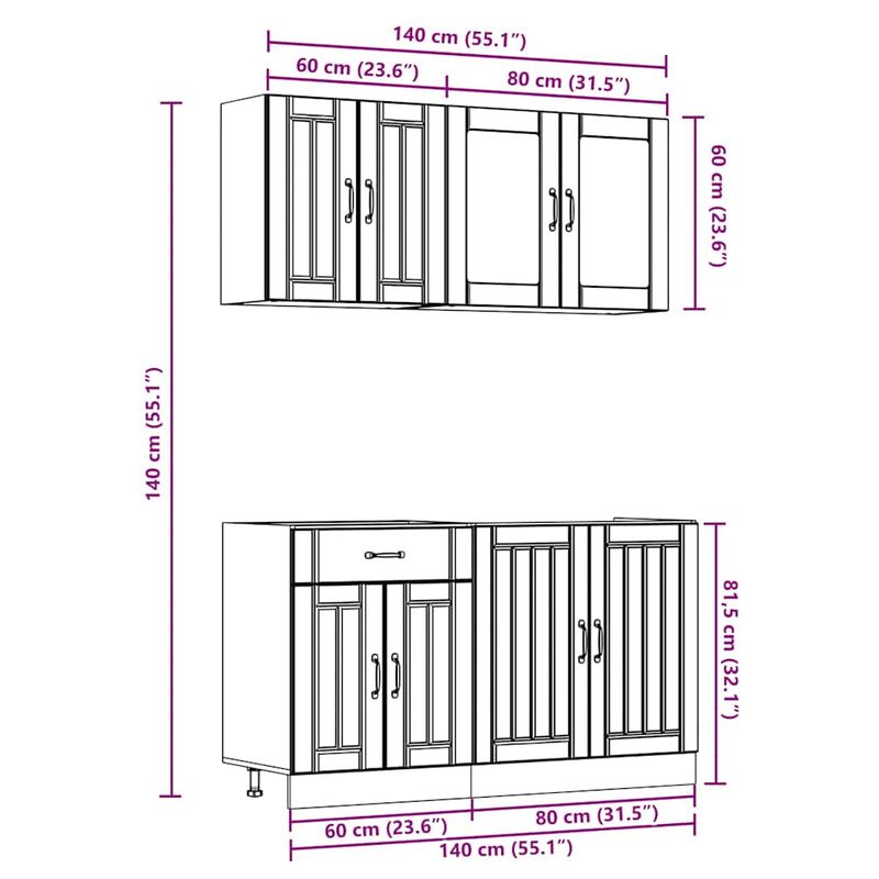 Casa si Gradina - Mobilier - Comode si corpuri - Corpuri bucatarie - Set dulap de bucatarie 4 piese „Kalmar” stejar artizanal lemn - Infinity.ro