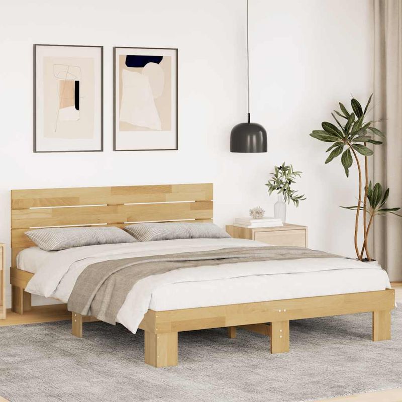 Casa si Gradina - Mobilier - Paturi si accesorii - Paturi - Cadru de pat cu tablie fara saltea 140x190 cm lemn masiv stejar - Infinity.ro