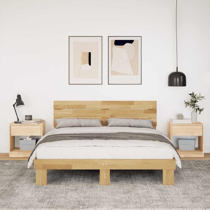 Casa si Gradina - Mobilier - Paturi si accesorii - Paturi - Cadru de pat cu tablie fara saltea 140x190 cm lemn masiv stejar - Infinity.ro