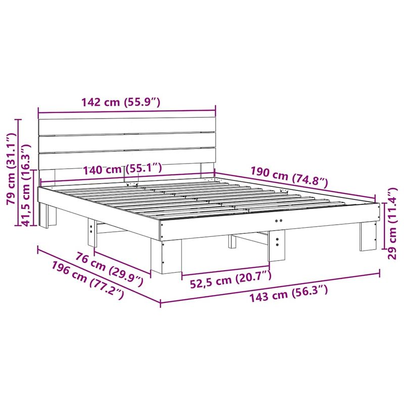Casa si Gradina - Mobilier - Paturi si accesorii - Paturi - Cadru de pat cu tablie fara saltea 140x190 cm lemn masiv stejar - Infinity.ro